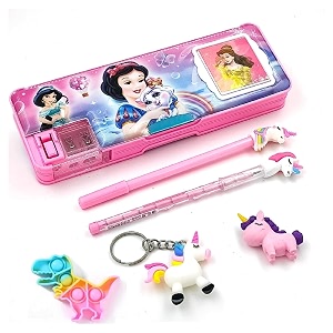 rza plastic 2023 pencil box 5 items combo 1 pen 1 pencil 1 eraser 1 key chain geometry box barbie pop m black