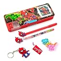 RZA Plastic, Multicolor 2023 Pencil Box (5 Items) Combo 1 Pen 1 Pencil 1 Eraser 1 Key Chain Geometry Box (Spider Pop, M)