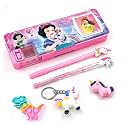 RZA Plastic 2023 Pencil Box (5 Items) Combo 1 Pen 1 Pencil 1 Eraser 1 Key Chain Geometry Box (Barbie Pop, M), Black
