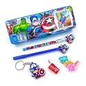 RZA Plastic 2023 Pencil Box (5 Items) Combo 1 Pen 1 Pencil 1 Eraser 1 Key Chain Geometry Box (Avengers Pop, M), Black