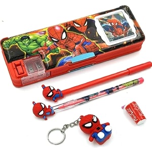 rza magnetic pencil box with calculator amp dual sharpener for kids for schoolspiderxman big size cartoon printed pencil case for kids1 pencil amp peneraser amp key chain spiderxman pack of 1