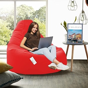 rzc01 collection super soft leather fabric bean bag prefilled 4 xl - red