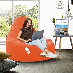 rzh01 collection super soft leather fabric bean bag prefilled 4 xl - pomo orange splash
