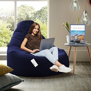 rzk01 collection super soft leather fabric bean bag prefilled 4 xl - navy blue mint