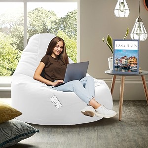 rzm01 collection super soft leather fabric bean bag prefilled 4 xl - super white