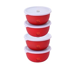 samps quality integrity innovation stainless steel mixing bowl - 550ml pack of 4 red