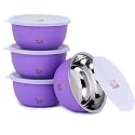 S&amp;S Quality Integrity Innovation Microwave Safe Bowl | 550Ml | Stainless Steel Solid | Serving With Lid, Mixing, Steel (Purple) - Pack of 4