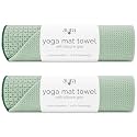 S&T INC. Aura Microfiber Yoga Mat Towel with Grip, 2 Pack, 24" x 72", Green