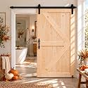 S&amp;Z TOPHAND® 48in x 80in Unfinished British Brace Knotty Barn Door with Sliding Door Hardware Kit/Solid Wood/Sliding/Double Surfaces/A Simple Assembly is Required