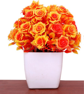 s-biv orange rose artificial flower  with pot 7 inch pack of 1 flower with basket