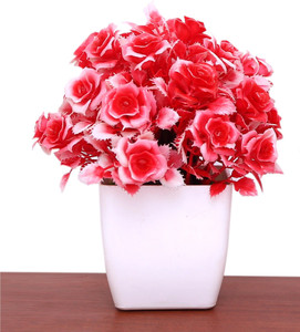 s-biv set of one artificial flower with pot  20 cm red rose artificial flower  with pot 7 inch pack of 1 flower with basket