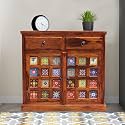 S H Arts Sheesham Wood Sideboard Cabinet for Kitchen &amp; Living Room | Wooden Side Board with 2 Drawers &amp; Shelf Storage | Side Board Cabinet Furniture |Natural Honey Finish