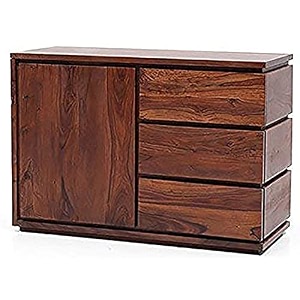 s h arts solid sheesham wood wooden sideboard cabinet amp chest of drawers - 3 drawersshelves storage - ideal for living room bedroom storage walnut finish 2