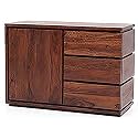 S H Arts Solid Sheesham Wood Wooden Sideboard Cabinet &amp; Chest of Drawers - 3 Drawers,Shelves Storage - Ideal for Living Room, Bedroom Storage (Walnut Finish 2)