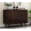 S H Arts Solid Sheesham Wood Wooden Sideboard Cabinet &amp; Chest of Drawers - 3 Drawers,Shelves Storage - Ideal for Living Room, Bedroom Storage (Walnut Finish)