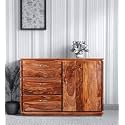 S H Arts Solid Sheesham Wood Wooden Sideboard Cabinet &amp; Chest of Drawers - 3 Drawers,Shelves Storage - Ideal for Living Room, Bedroom Storage (Honey Finish 3)