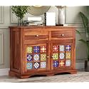 S H Arts Solid Sheesham Wood Sideboard Cabinet with 2 Drawers and 2 Door Storage | Durable Wooden Cabinet Organizer for Home Office Living Room and Entryway (Honey Finish 07)