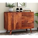 S H Arts Solid Sheesham Wood Wooden Sideboard Storage Cabinet : Mini Sideboard for Living Room and Bedroom with 3 Drawers and-Shelf Storage (Honey Finish 12)