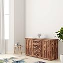 S H Arts Solid Sheesham Wood Wooden Sideboard Cabinet & Chest of Drawers - 3 Drawers,Shelves Storage - Ideal for Living Room, Bedroom Storage (Honey Finish 10)