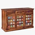 S H Arts Solid Sheesham Wood Wooden Sideboard Cabinet &amp; Chest of Drawers - 3 Drawers,Shelves Storage - Ideal for Living Room, Bedroom Storage (Honey Finish 13)