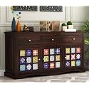 S H Arts Solid Sheesham Wood Wooden Sideboard Cabinet &amp; Chest of Drawers - 3 Drawers,Shelves Storage - Ideal for Living Room, Bedroom Storage (Walnut Finish 06)