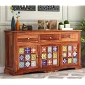 S H Arts Solid Sheesham Wood Wooden Cabinet Sideboard with 6 Shelves and 3-Door Storage (Honey Finish)