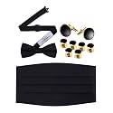 Men's 3 Piece Set with Cummerbund, Pre-Tied Bow Tie, Cufflinks & Studs