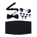 Men's 3 Piece Set with Cummerbund, Pre-Tied Bow Tie, Cufflinks &amp; Studs