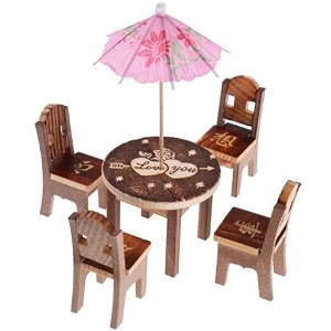 wooden miniature 4 chair and 1 table and an umbrella set for dollhouse play set for girls kidstoy only for kids