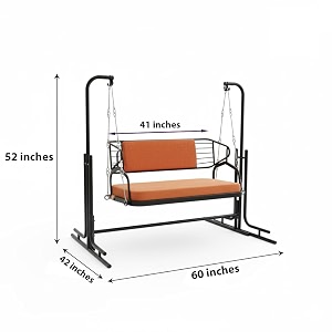 metal swing for adults  wrought iron jhula with reversible back with cushioned seat and powder-coated frame with stand for home indoorbalconygardenpatio black two seater