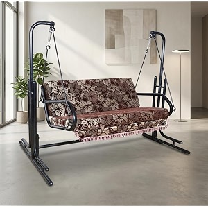 swing jhula with stand for home indoorbalconygardenpatio two seater black metal - 152 cm 132 cm