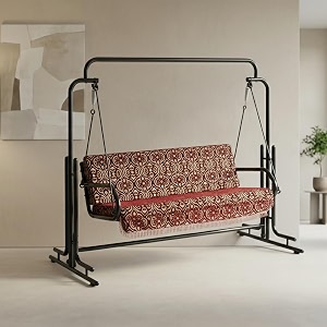 swing jhula with stand for home indoorbalconygardenpatio three seater black