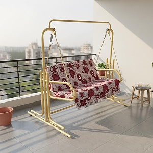 swing jhula with stand for home indoorbalconygardenpatio three seater golden