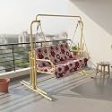 Swing (Jhula) with Stand for Home Indoor/Balcony/Garden/Patio (Three Seater, Golden)