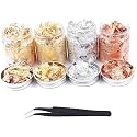 A.S.K 28g Gold Foil Flakes Set, 4 Bottles (2 Gold, 1 Silver, 1 Copper) with Tweezer, Imitation Metallic Leaf Flakes for Resin Art, Nail Art, Painting, Gilding, DIY Crafts & Home Decoration