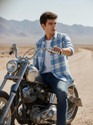 S-LINE Men Checkered Casual Light Blue Shirt