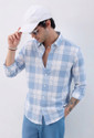 S-LINE Men Checkered Casual Light Blue Shirt