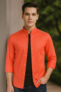 S-LINE Men Slim Fit Solid Mandarin Collar