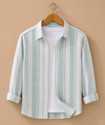 S-LINE Men Striped Casual Green Shirt