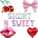 Short N Sweet Balloon Banner Cherry Lip Red Heart Pink Bow Mylar Balloon for Singer Bachelorette Party Singer Birthday Party Decorations
