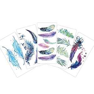 savi 5pcs temporary tattoo stickers combo of colorful feathers multicolor feathers mix designs for girls women size 105x6cm