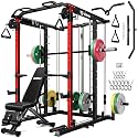 S1-V4 Smith Machine, 2000LBS Power Cage with Cable Crossover System, All-in-One Squat Rack with Smith Bar, Strength Training Equipment for Home Gym