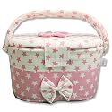 Diaper Caddy |Baby Box for Newborn |Bag Organizer Large Capacity (44*32*26 CM) |Nursery Storage Bin |Car Organizer for Diapers &amp; Wipes (Pink, White With Star Design cotton &amp; plastic)