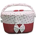 Diaper Caddy|Baby Box For Newborn|Baby Products Bag Organizer Large Capacity(44*32*26 Cm)|Nursery Storage Bin|Car Organizer For Diapers&Wipes(Red&White Flower Design Cotton&Plastic)