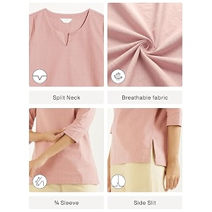 SAADAA Airy Linen Split Neck Short Kurta