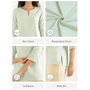 SAADAA Airy Linen Split Neck Short Kurta