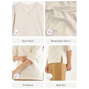 SAADAA Airy Linen Split Neck Short Kurta