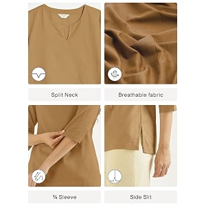 SAADAA Airy Linen Split Neck Short Kurta