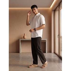 SAADAA Mens 100 Cotton Pants Mid-Rise