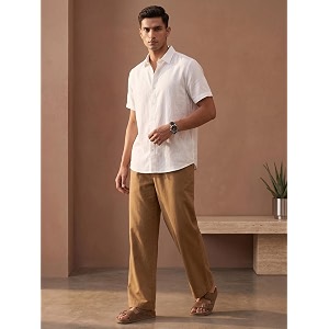 SAADAA Mens 100 Cotton Pants Mid-Rise